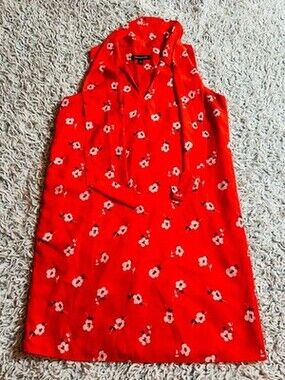 Banana Republic Red Floral Sleeveless Shirt Dress Size 4